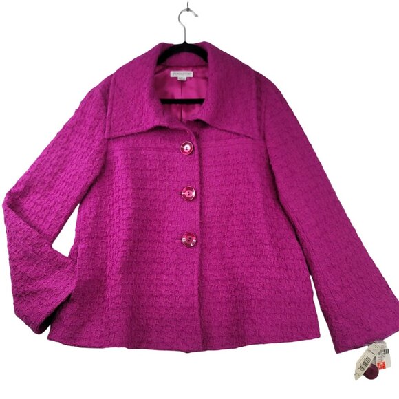 Pendleton Textured Wool Mohair Blend Jacket Button Front Pink Size 16 USA New - Picture 1 of 11